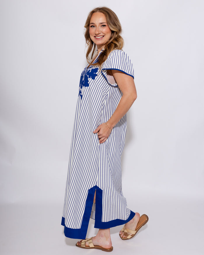 Lace Trim Striped Midi Dress