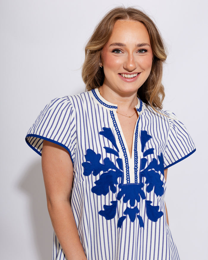 Lace Trim Striped Midi Dress