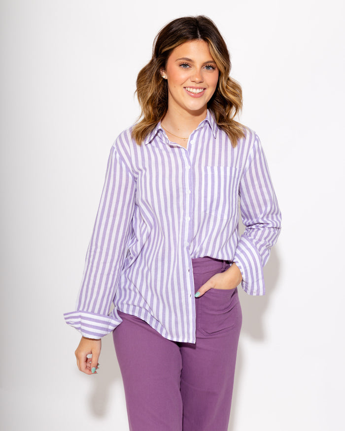 Lavender Stripe Button-Up Shirt