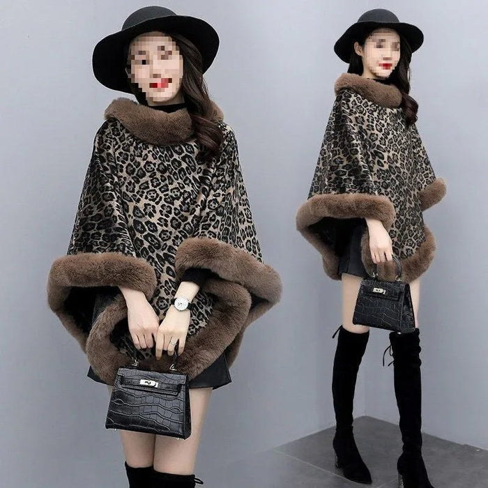 Leopard-Print Thickened Velvet Oversized Cloak - Cozy, Stylish Merino Wool Pullover Shawl - Allen-Fitness