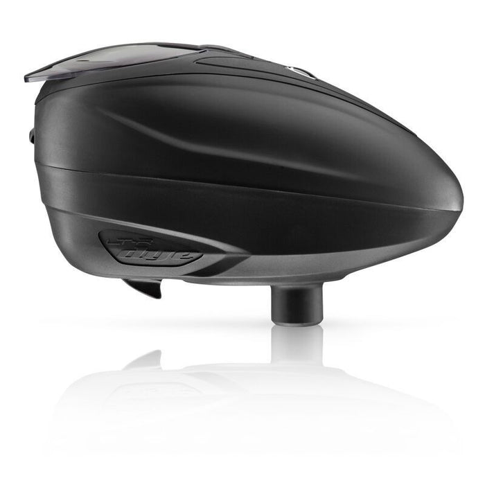 DYE Loader LT-R Black/black paintball loader – front view, studio shot