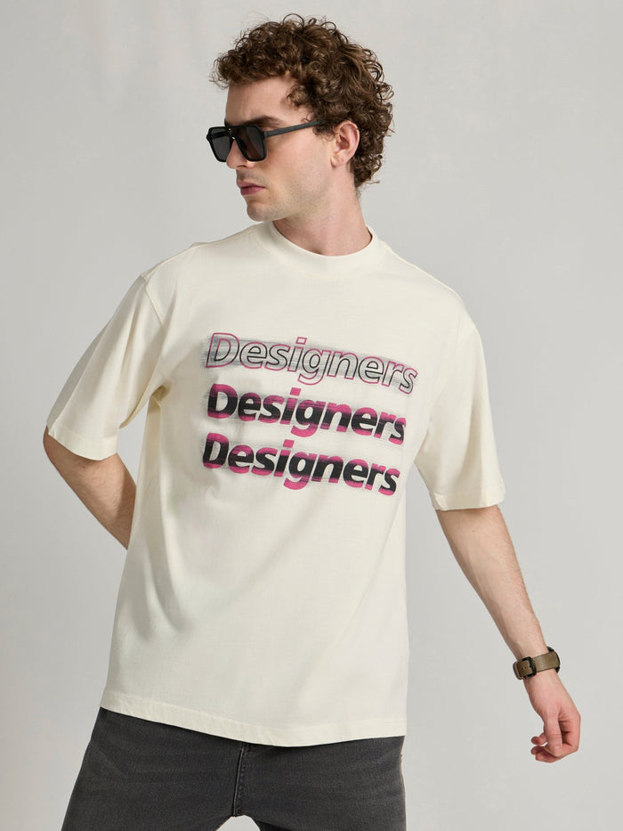Men's printed baggy T-Shirt in cream