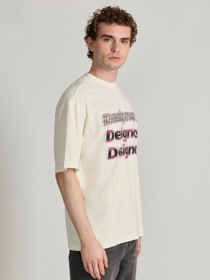 Men's printed baggy T-Shirt in cream