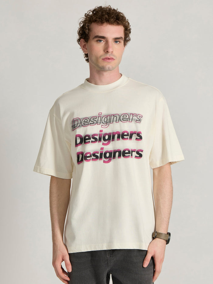 Men's printed baggy T-Shirt in cream