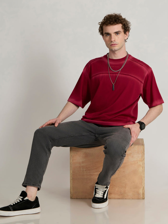 Men's printed baggy T-Shirt in ruby red
