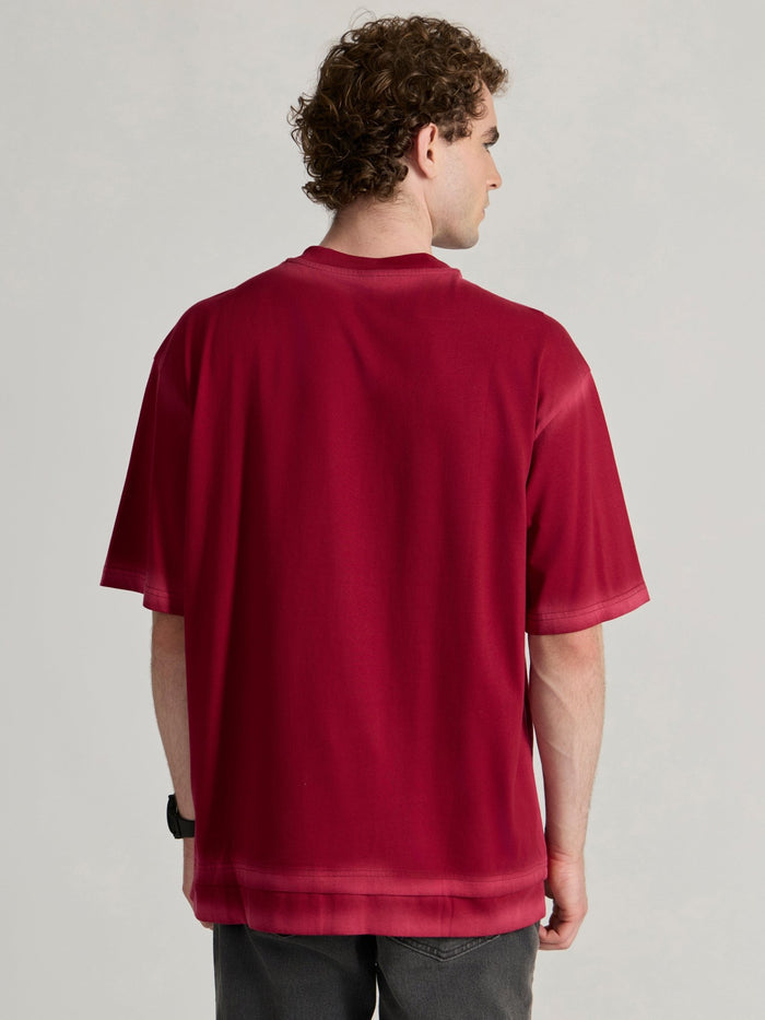 Men's printed baggy T-Shirt in ruby red