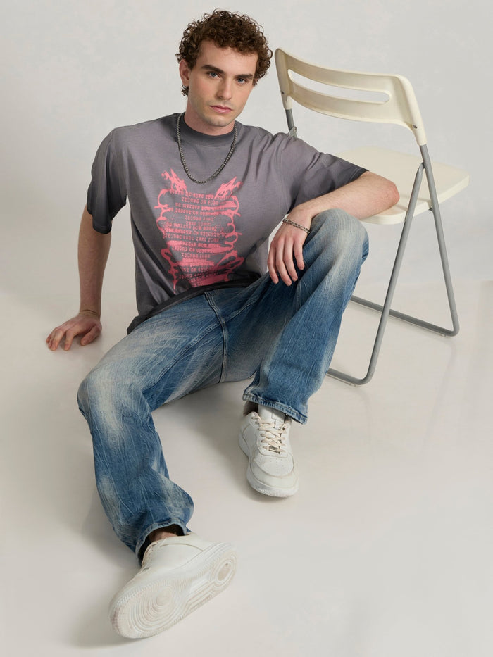 Men's printed baggy T-Shirt in grey