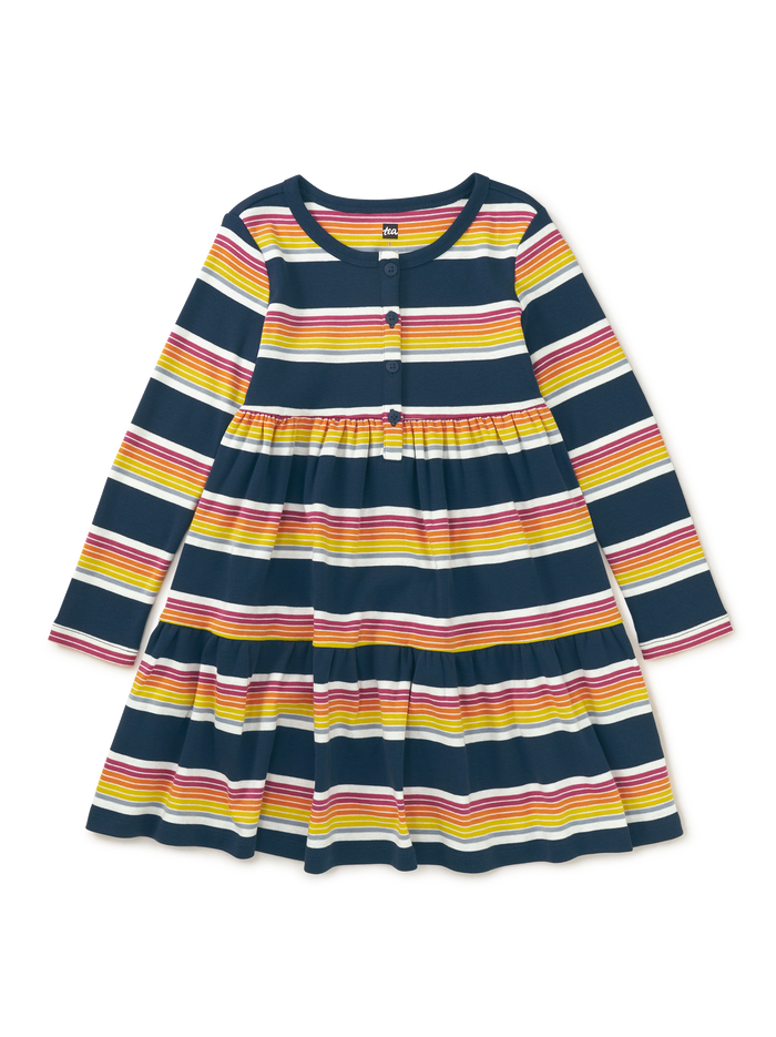 Long Sleeve Tiered Henley Dres