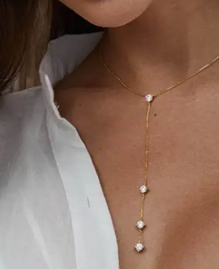 Luster CZ Minimalist Lariat 14k Necklace