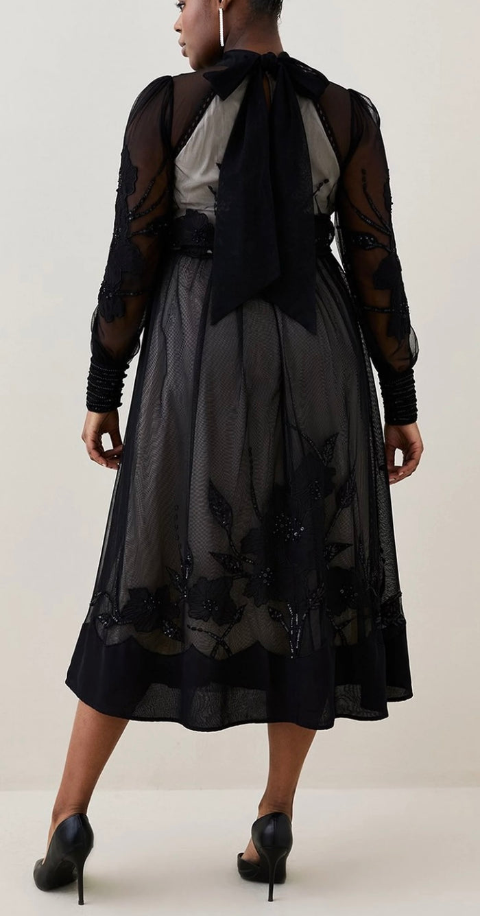 Lydia Millen Plus Floral Applique Mesh Woven Midi Dress