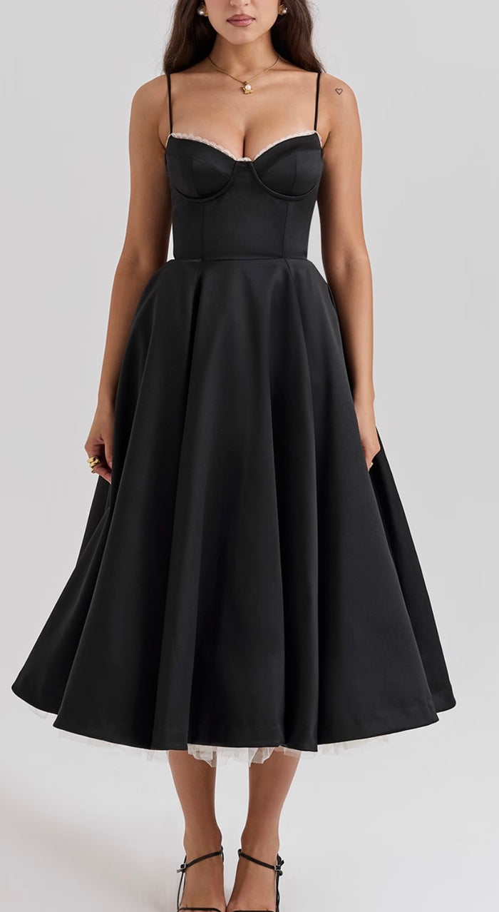 Mademoiselle Black Tulle Midi Dress