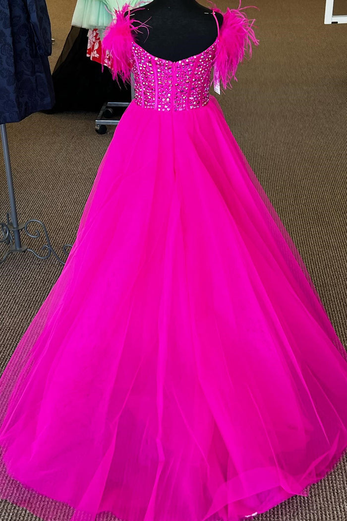 Magenta Beaded Cold-Shoulder Long Girl Pageant Dress