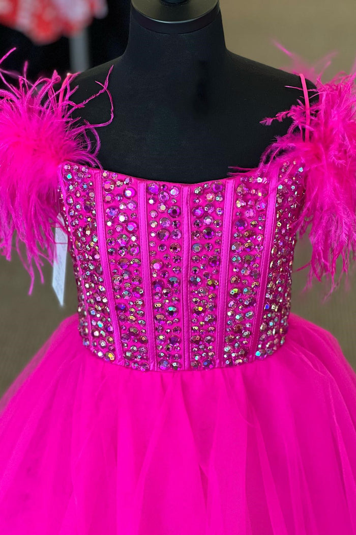 Magenta Beaded Cold-Shoulder Long Girl Pageant Dress