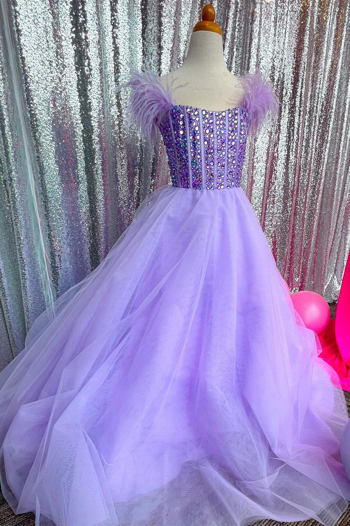Magenta Beaded Cold-Shoulder Long Girl Pageant Dress