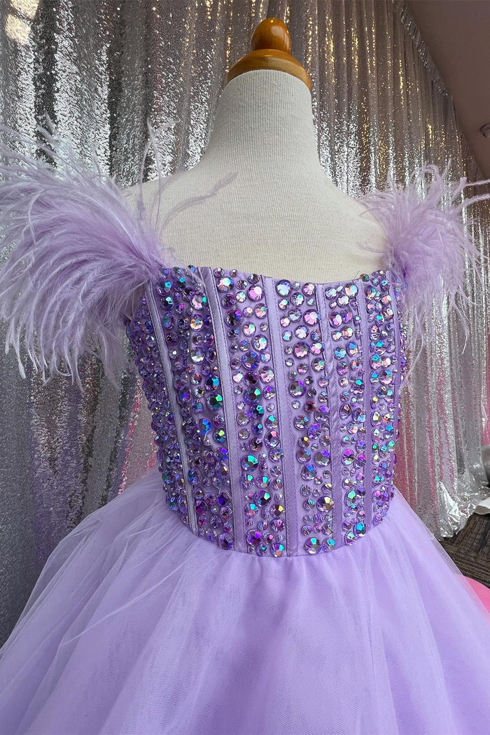 Magenta Beaded Cold-Shoulder Long Girl Pageant Dress