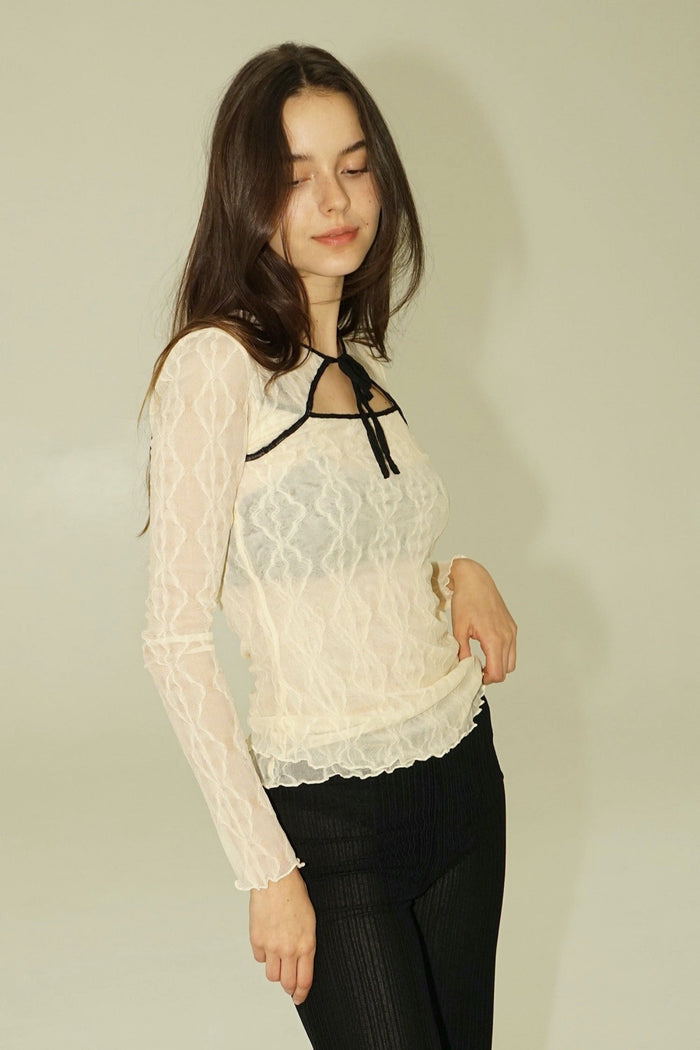 Find Me Now - Mariposa Long Sleeve Bow Tee - Piped Cloud -