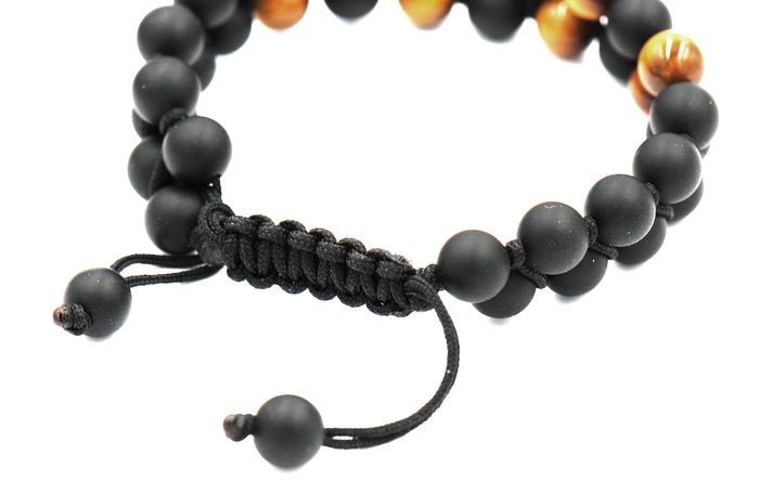 Matte Black Onyx and Tiger Eye 8mm Double Layer Wrap Beaded Bracelet
