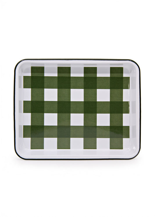 Crow Canyon Home - Max Humphrey x CCH Gingham Small Rectangle Tray - Forest Green -