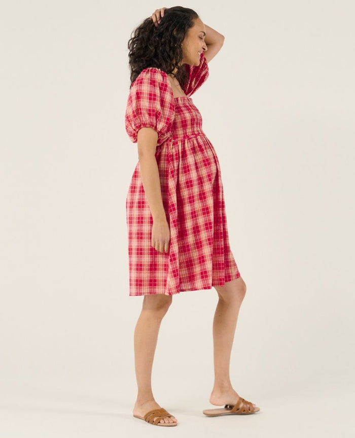 Melissa nursing short checked dress - Raspberry