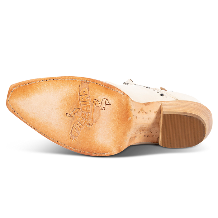 Leather sole imprinted with FREEBIRD on women's Melody beige leather shoe