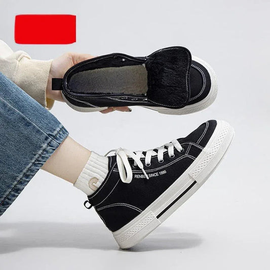 Men's Black Skate Shoes - Classic Canvas Upper, Comfortable Plush Inner, Casual Design, Unisex - Allen-Fitness