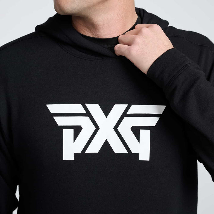 PXG men's black clubhouse cozy hoodie on a white background