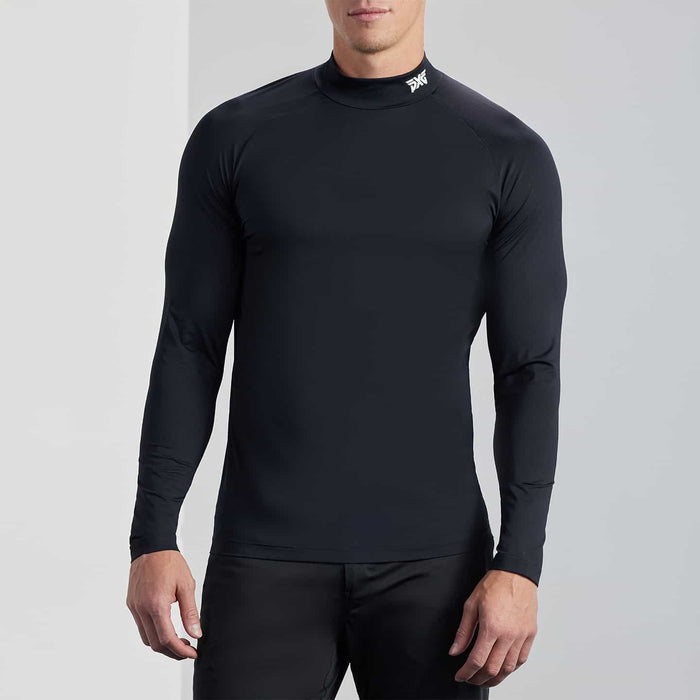 PXG men's black essential baselayer on a white background