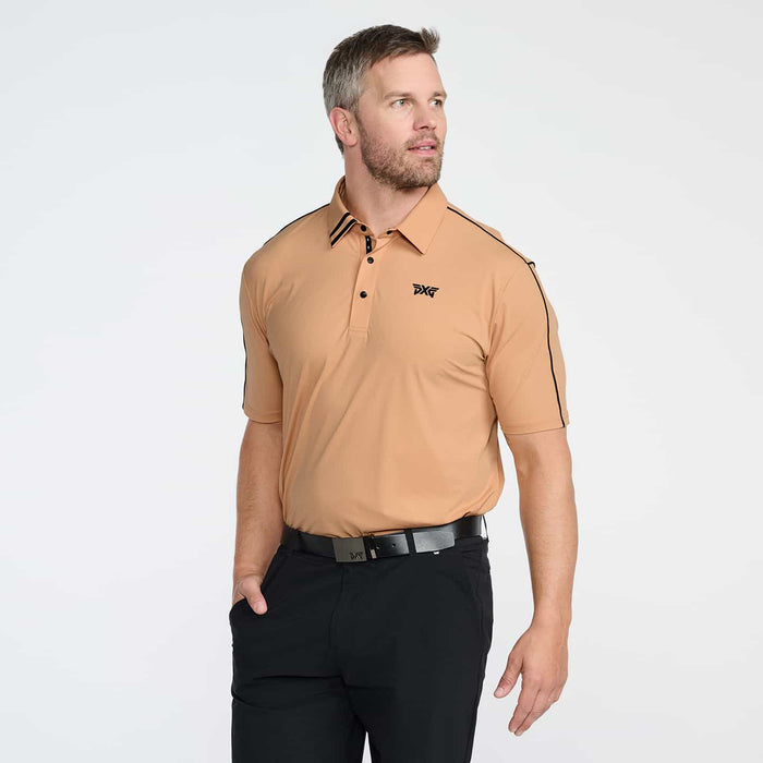 PXG men's stone fruit fine line polo, side view