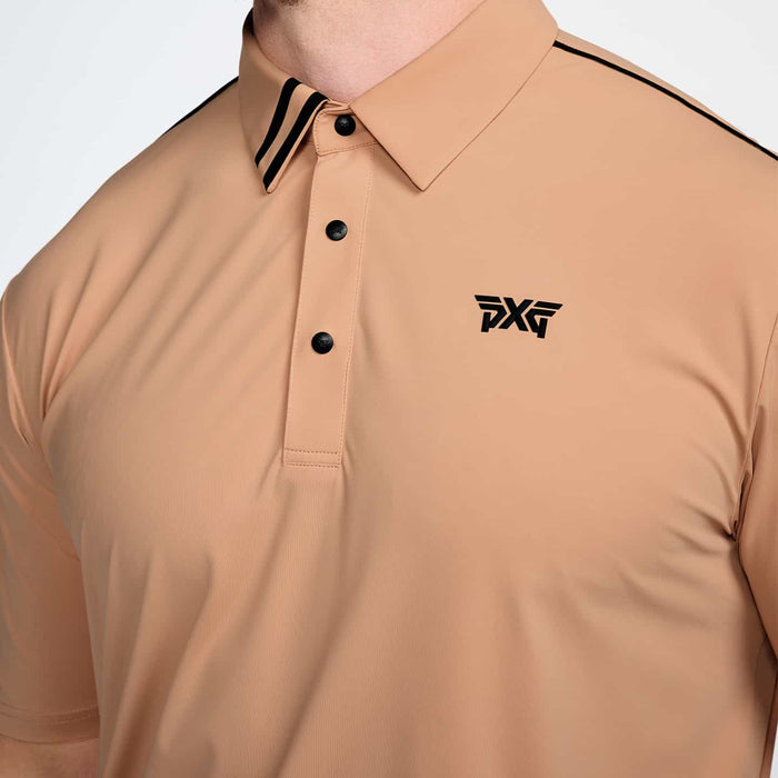 PXG men's stone fruit fine line polo, close-up detail
