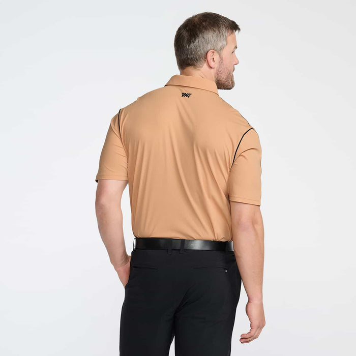 PXG men's stone fruit fine line polo, back view