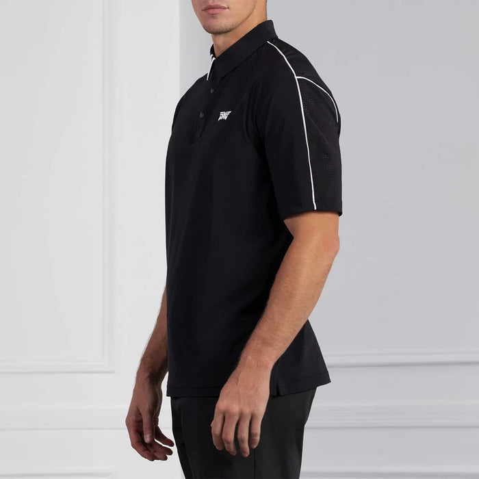 PXG men's black fineline polo comfort fit on a white background