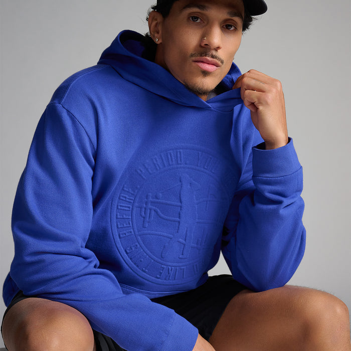 PXG men's royal blue golf emblem hoodie on a white background