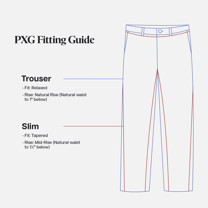 PXG men's navy golf trousers on a white background