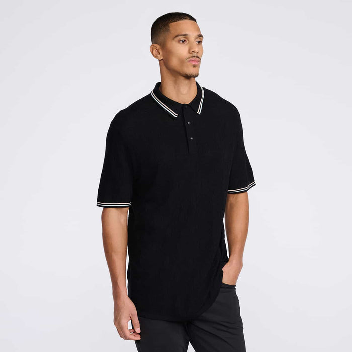 PXG men's black multi-logo jacquard knitted polo, alternate side view