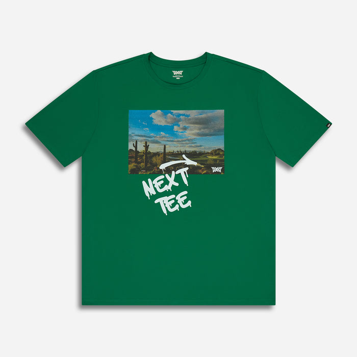 Men's Par-Fiti Tee in Evergreen Grove, lay flat front view