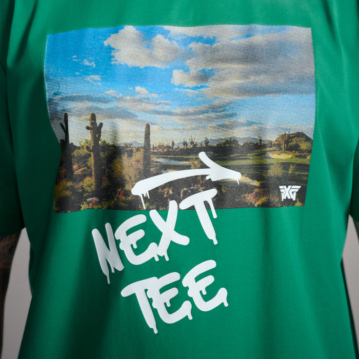 Men's Par-Fiti Tee in Evergreen Grove, front detail view