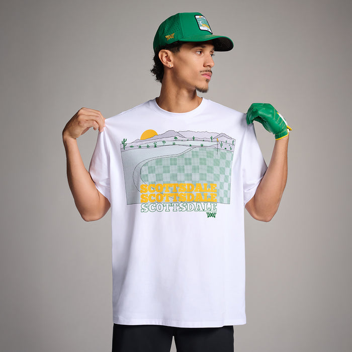 PXG men's white par-tee in the desert tee on a white background