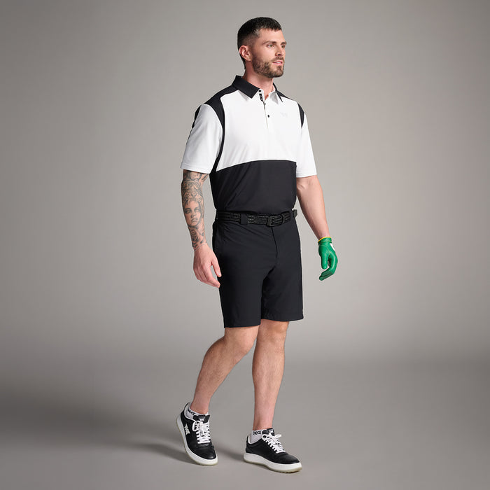 Men's Precision Shoulder Polo in White/Black Comfort Fit, side view