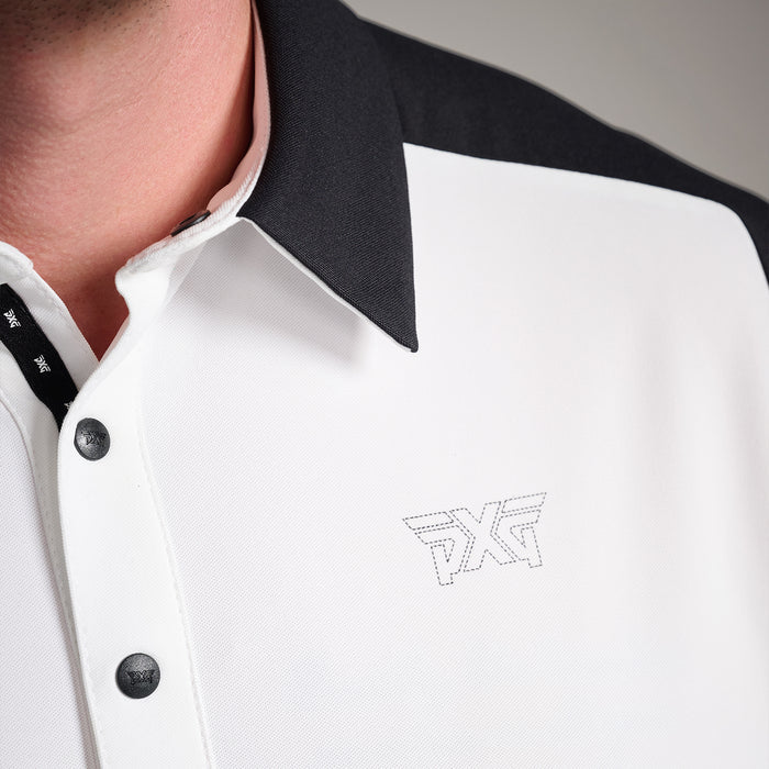 Men's Precision Shoulder Polo in White/Black Comfort Fit, side view