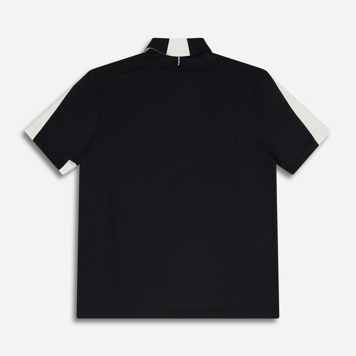 Men's Precision Shoulder Polo in White/Black Comfort Fit, lay flat back view