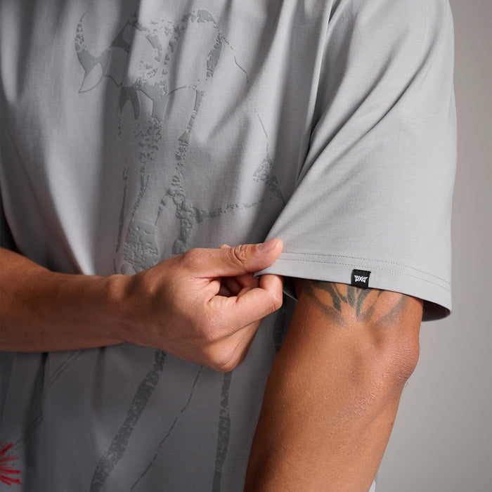 Men's Shadow Golf Tee in Charcoal, sleeve detail view