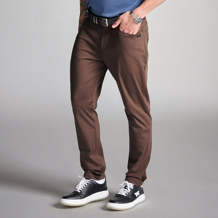 PXG men's brown slim pant on a white background