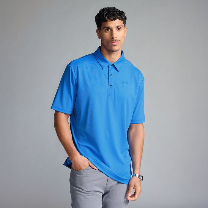 PXG blue men's sport pique polo comfort fit on a white background
