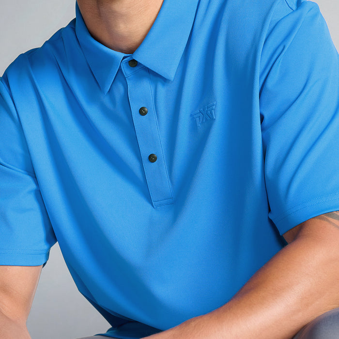 PXG blue men's sport pique polo comfort fit on a white background