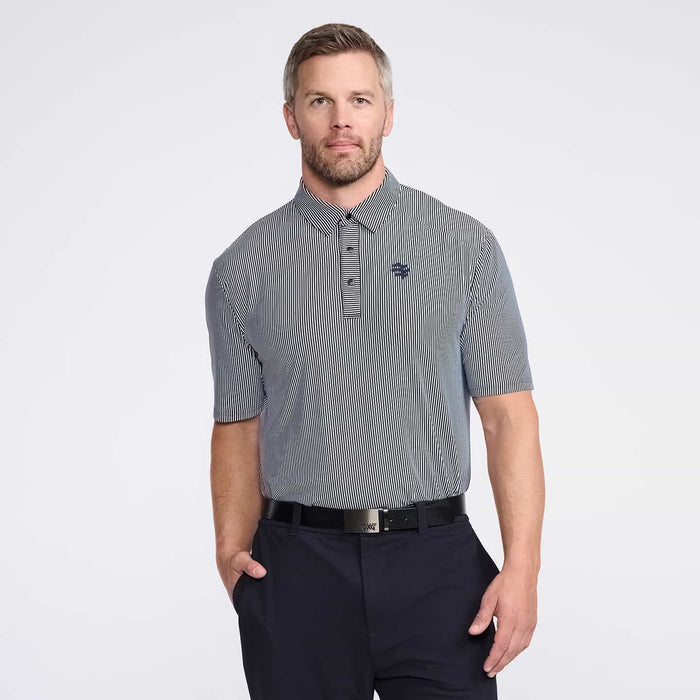 PXG men's white striped polo, front view