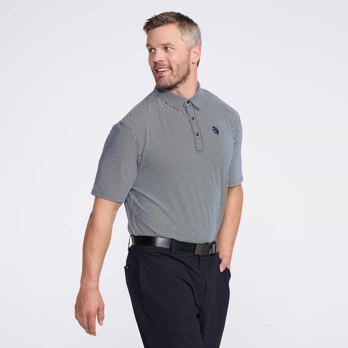PXG men's white striped polo, alternate side view