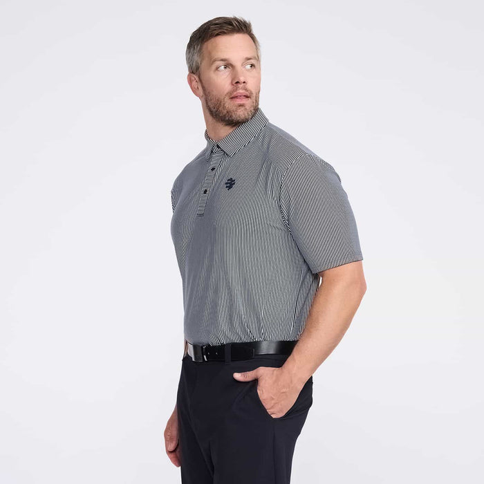 PXG men's white striped polo, side view