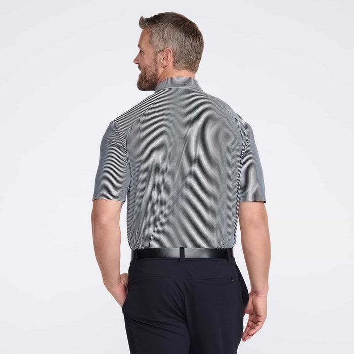 PXG men's white striped polo, back view