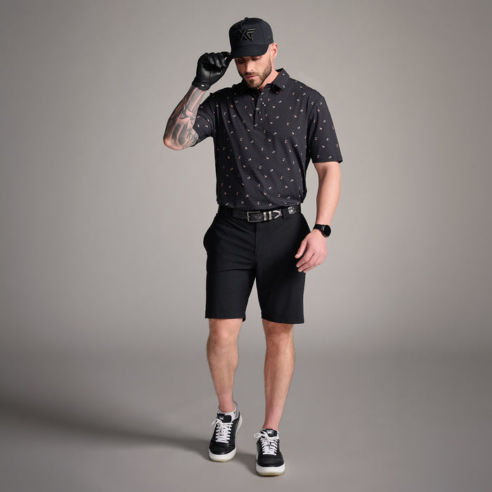 Men's Trinity Print Polo in Black Comfort Fit, front view