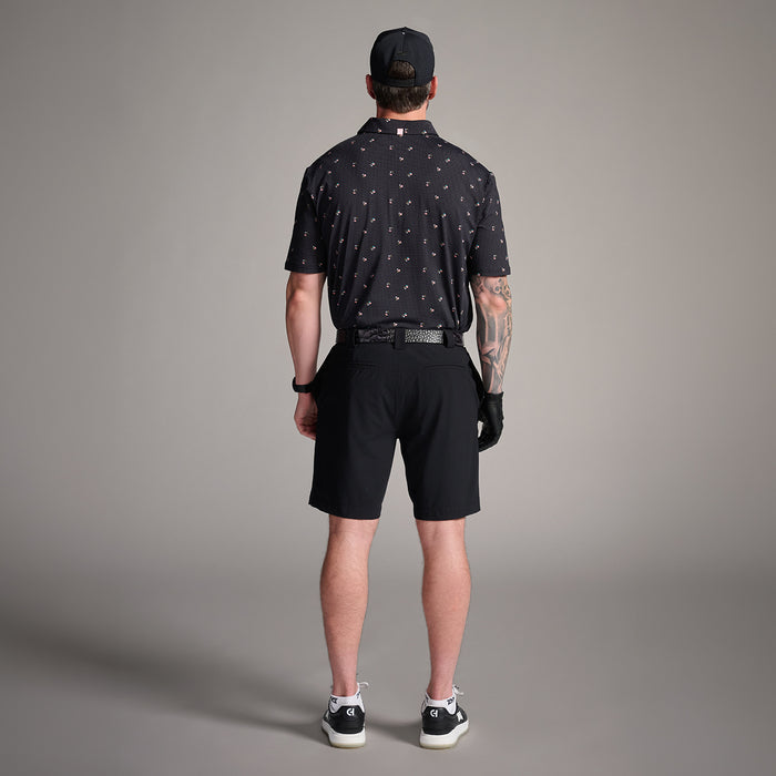 Men's Trinity Print Polo in Black Comfort Fit, back view